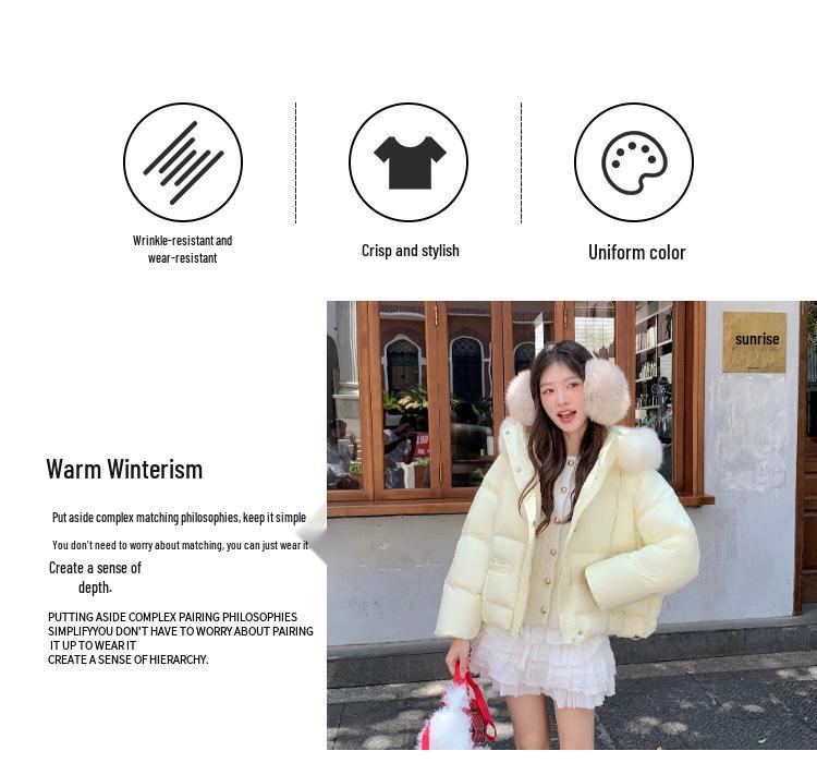 2025 Women's Petite Winter Down Jacket with Fox Fur Collar, 90% White Duck Down, Short & Thickened for Warmth