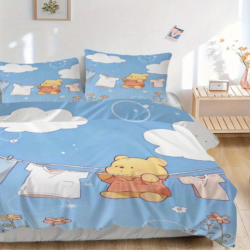 

3 шт. Милый комплект постельного белья с принтом Медвежонка Винни, Мягкий и удобный пододеяльник для спальни, гостевой комнаты Q012 135x200cm