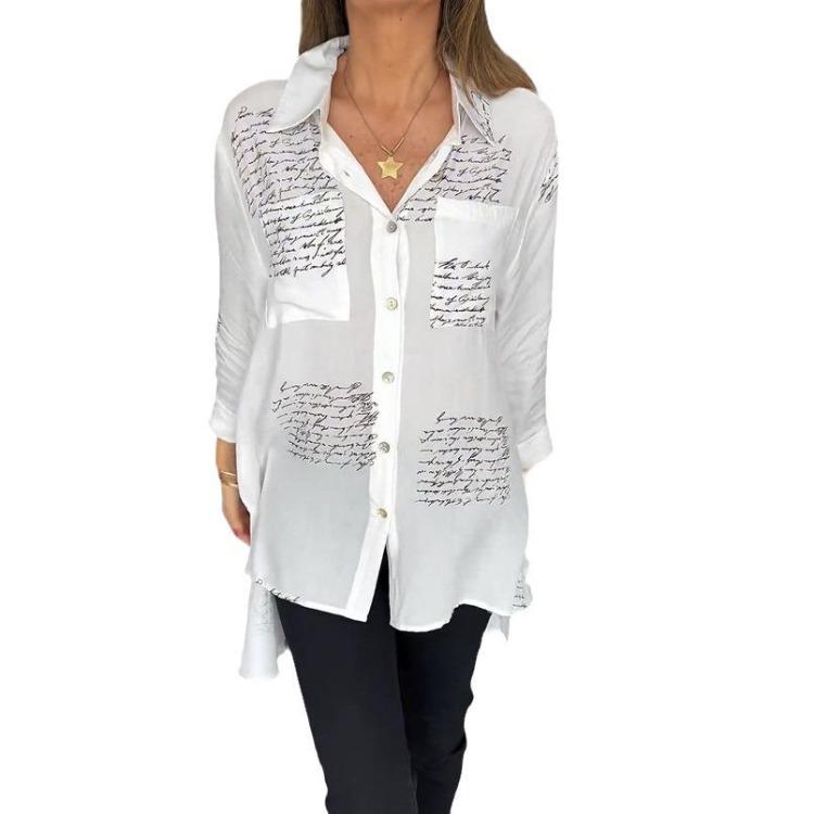 2024 Spring Summer Sexy Print European American Fashion Womens Loose Swallowtail Shirt