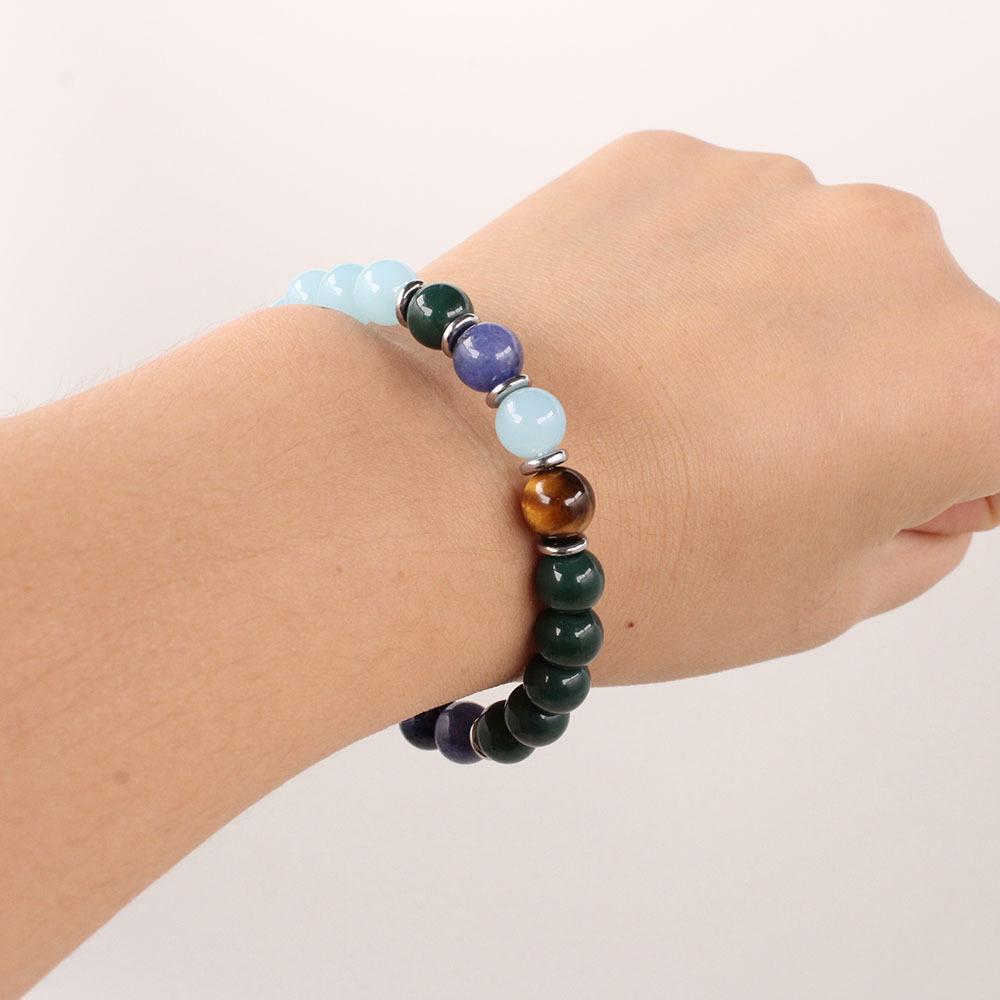 Festive Gifts Tiger Eye Sodalite Malachite and Aquamarine Beaded Bracelet Multicolor Fashion Jewelry for Daily Wear Simple Versatile Accessory
