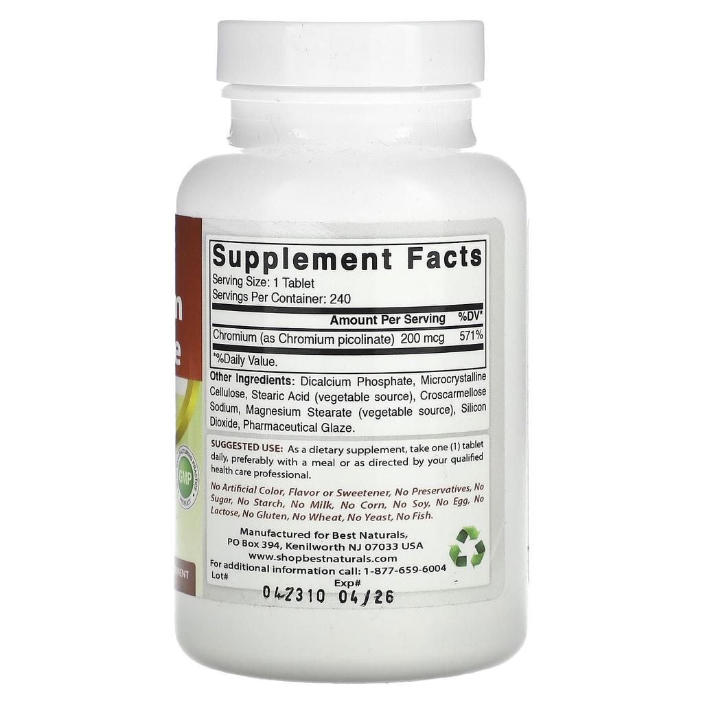 Chromium Picolinate, 200Mcg, 240 Tablets