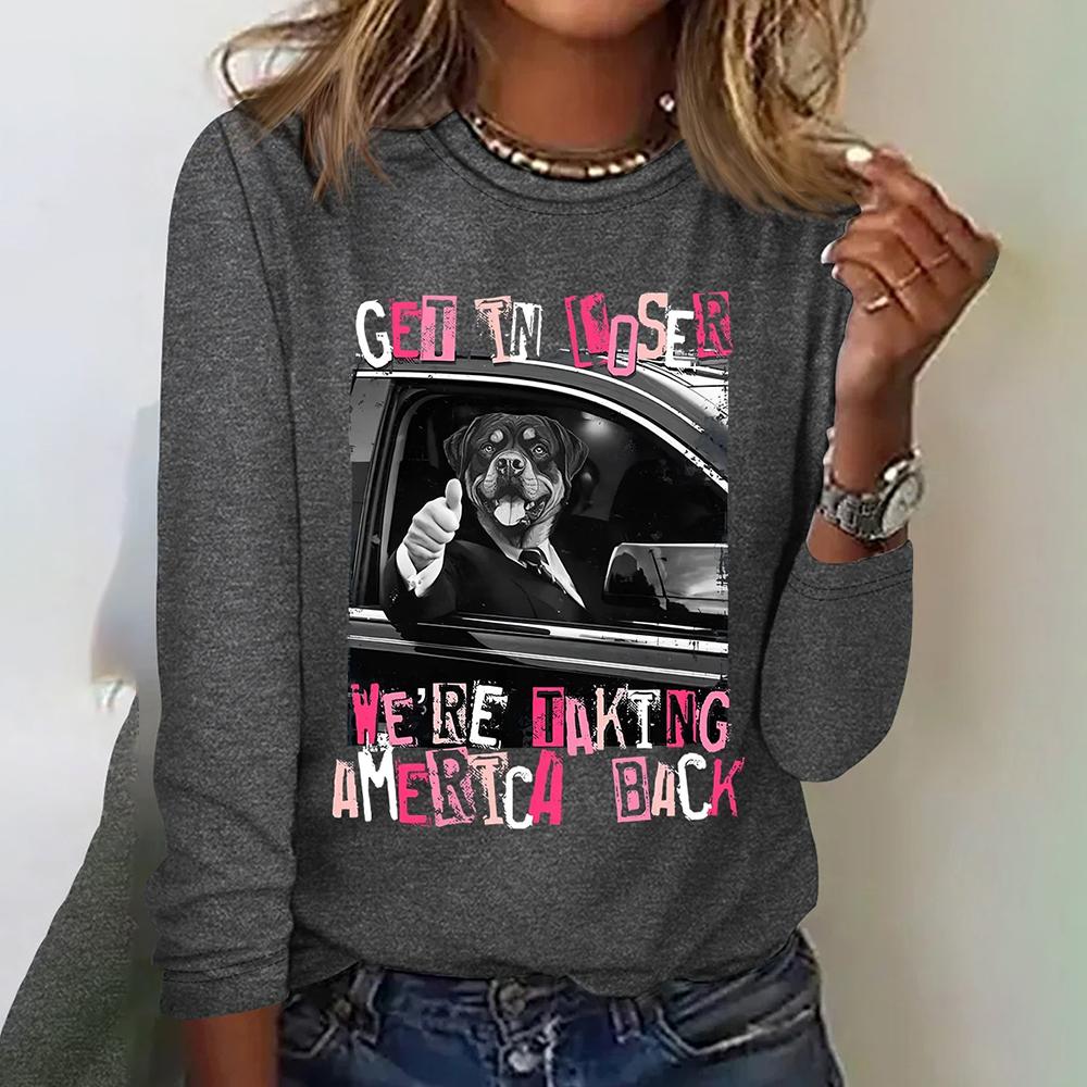 

Funny Dog Print Women s Loose T-shirts Fashion Street Long Sleeves T shirt Tops Fall Cotton Women Clothing Casual Loose Pullover L