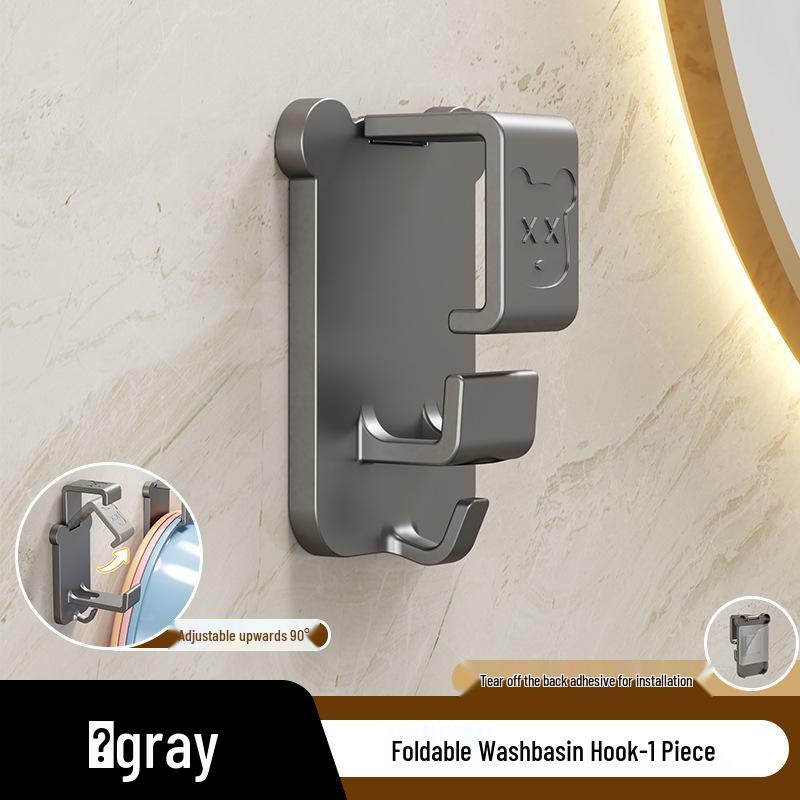 

Punch-Free Foldable Washbasin Rack: Wall-Mounted Basin Hook for Bathroom, Kitchen, and Toilet. серый