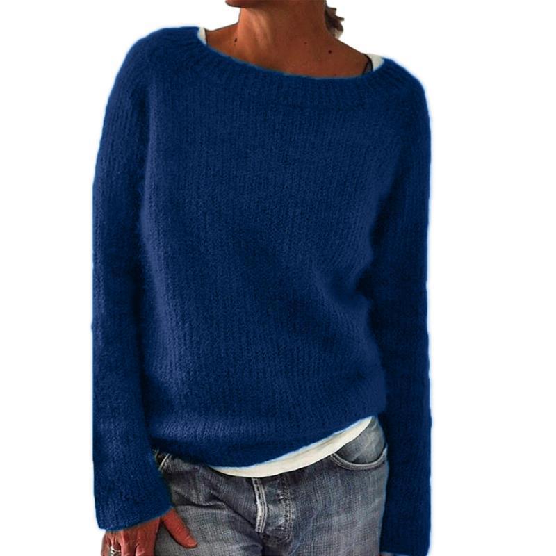 Solid Colour Basic Knit Sweater with Round Neck Stylish and Versatile Luxurious Relaxed-fit Slimming and Versatile Top