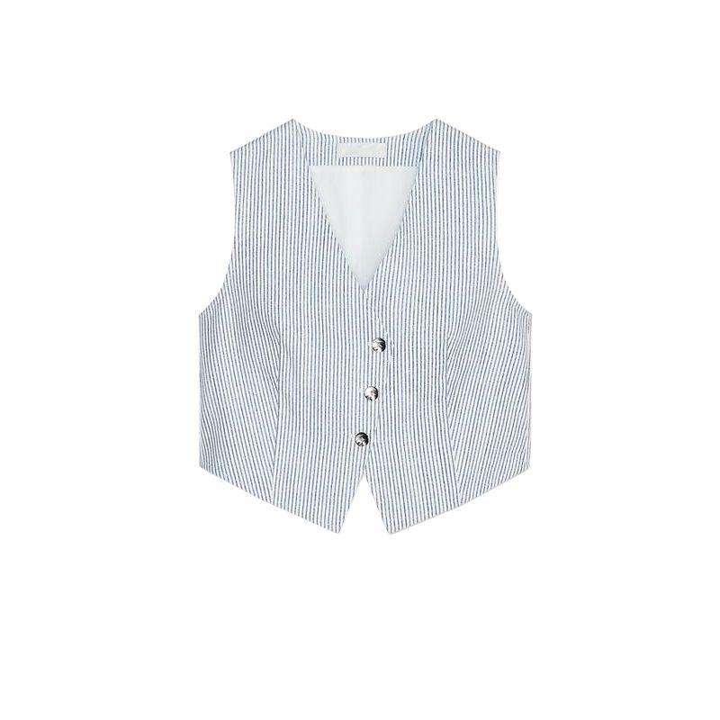 Stripes Print Sleeveless V-neck Vest Vest 2949025 Stripes Print Casual Culottes 2949026