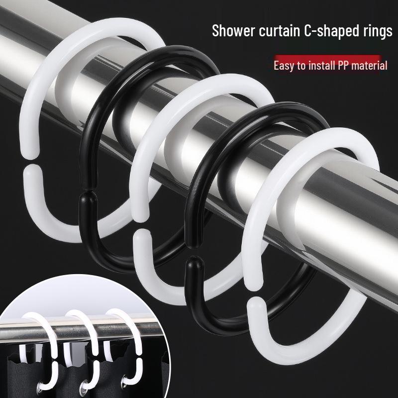 32 Oversized C-Shaped Shower Curtain Rings & Hooks - Roman Rod Compatible, Large Buckle Loops