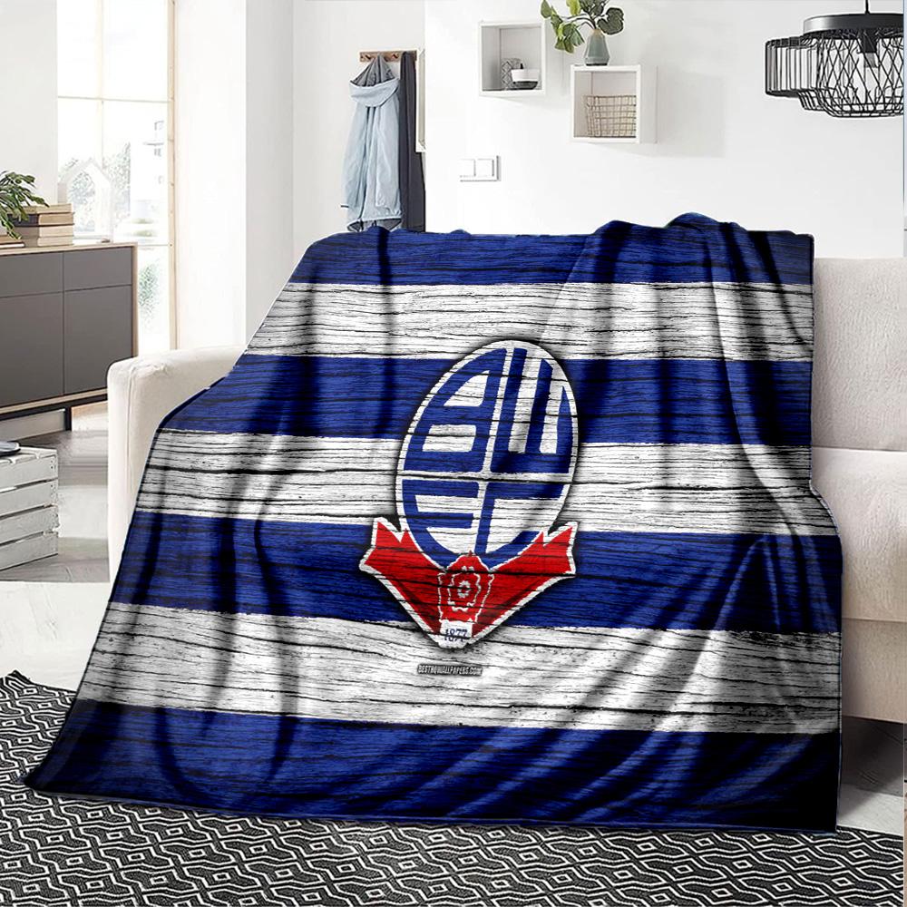 Bolton Wanderers Crest Design Flannel Blanket, Soft Polyester, Modern Design, All-Season for Camping, Travel, Gifts for Holidays or Birthdays