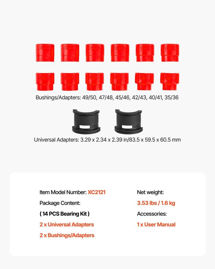 Bearing Press Kit, 14 Pcs, Bearing Race and Seal Driver Set with Bushings and Adapters, Bushing Driver Tool Set, Heavy Duty Carbon Steel Seal Removal
