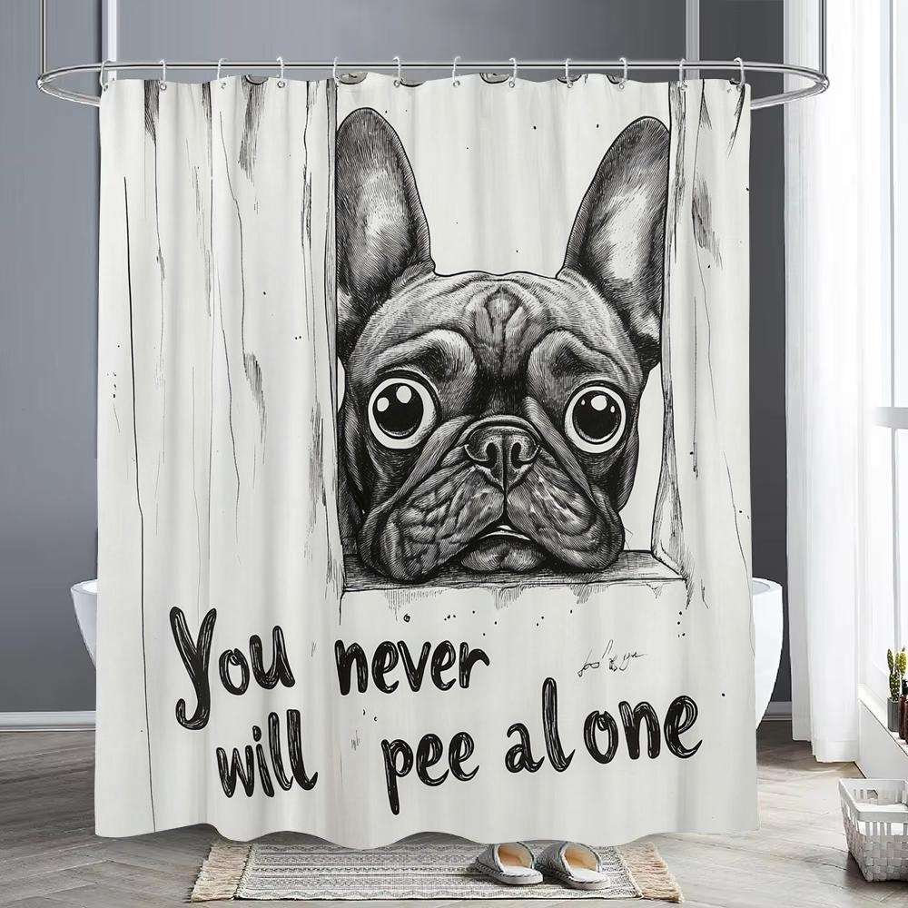 Dunika Chen Cartoon Bulldog Funny Shower Curtain, Bathroom Decorative Shower Curtain, Printed Polyester Fabric Shower Curtain With Hooks