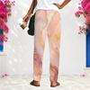 Women Plus Size Loose Straight Leg Long Pants Blue Gold Marble Printed With Pockets