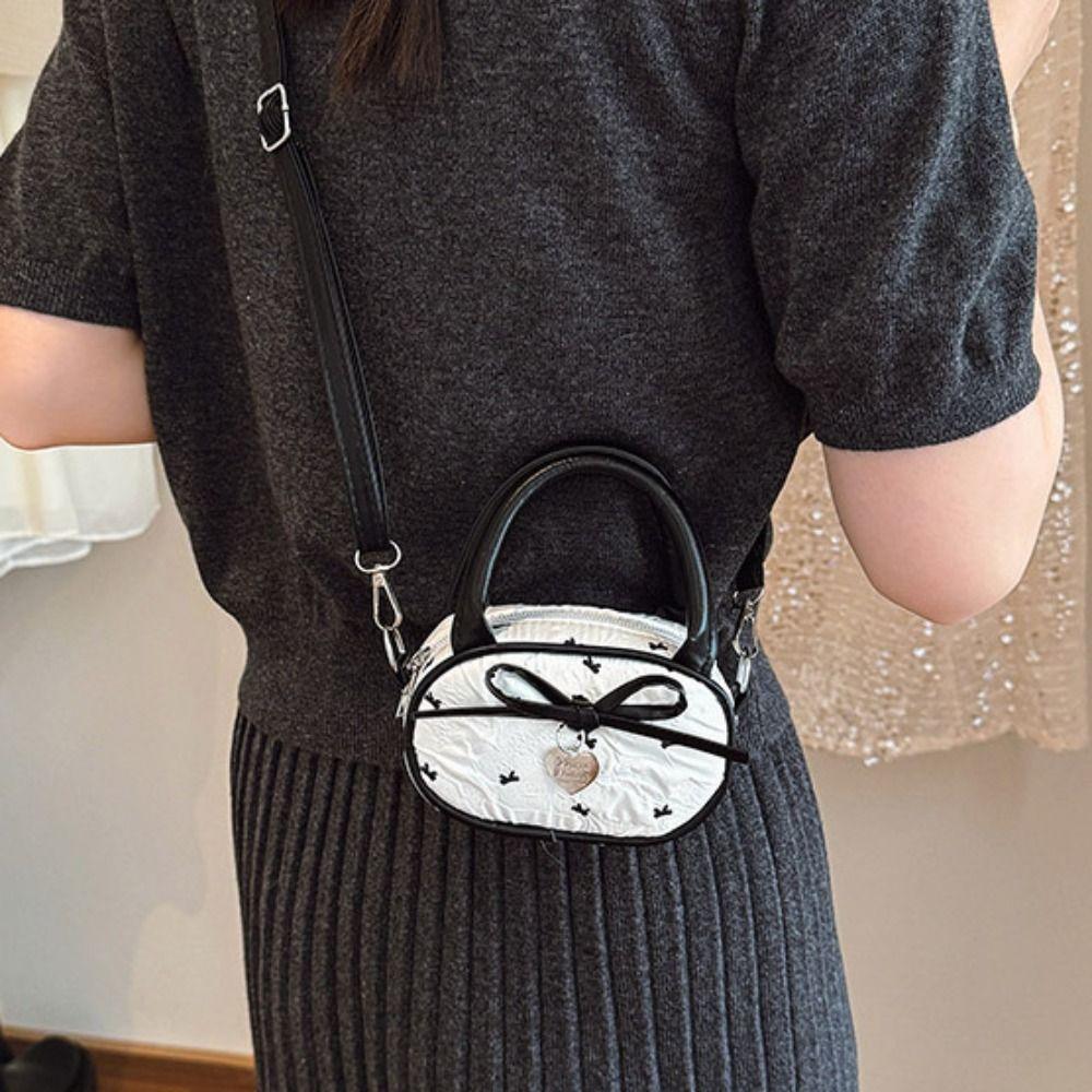 Y2K Mini Top-Handle Bag Love Pendant Vintage Handbag Bow Polka Dot Crossbody Bag  Students