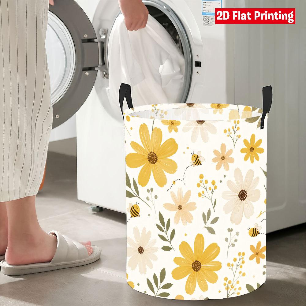 Collapsible Laundry Basket Large Round Waterproof Fabric Hamper Dirty Clothes Storage Bin Toy Organizer with Handles