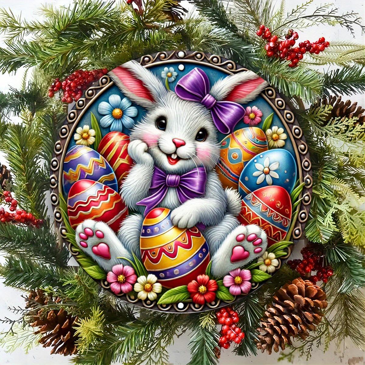 

Деревянная винтажная пасхальная венок жестяная табличка - круглая, ностальгический настенный декор для двери, стены, дома, комнаты, фермы, улицы, магазина, гаража, сада и кофе