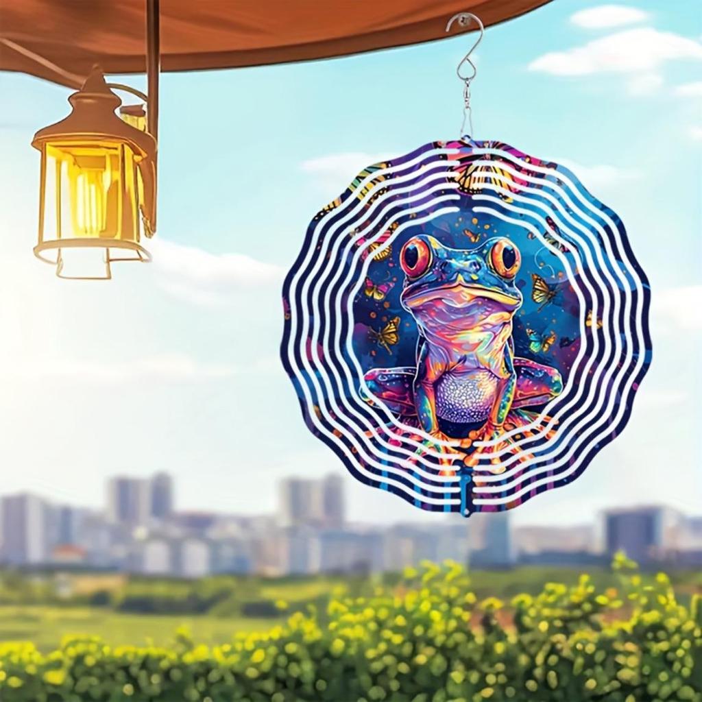 10 Inch Frog Neon Wind Spinner 3D Kinetic Metal Hanging Sculpture with 360 Rotating Hook for Outdoor Garden Yard Patio Decor Unique Gift