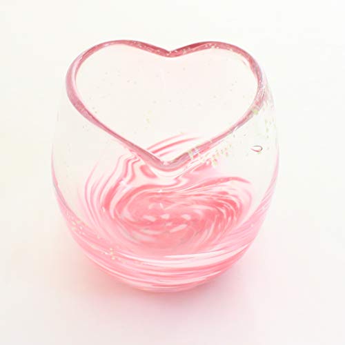 

Kubakasa Ryukyu Glass Cold Tea Glass with Fluorite - Okinawa Souvenir LOVE&STAR Heart Glass Coral Pink (Glows Intensely)