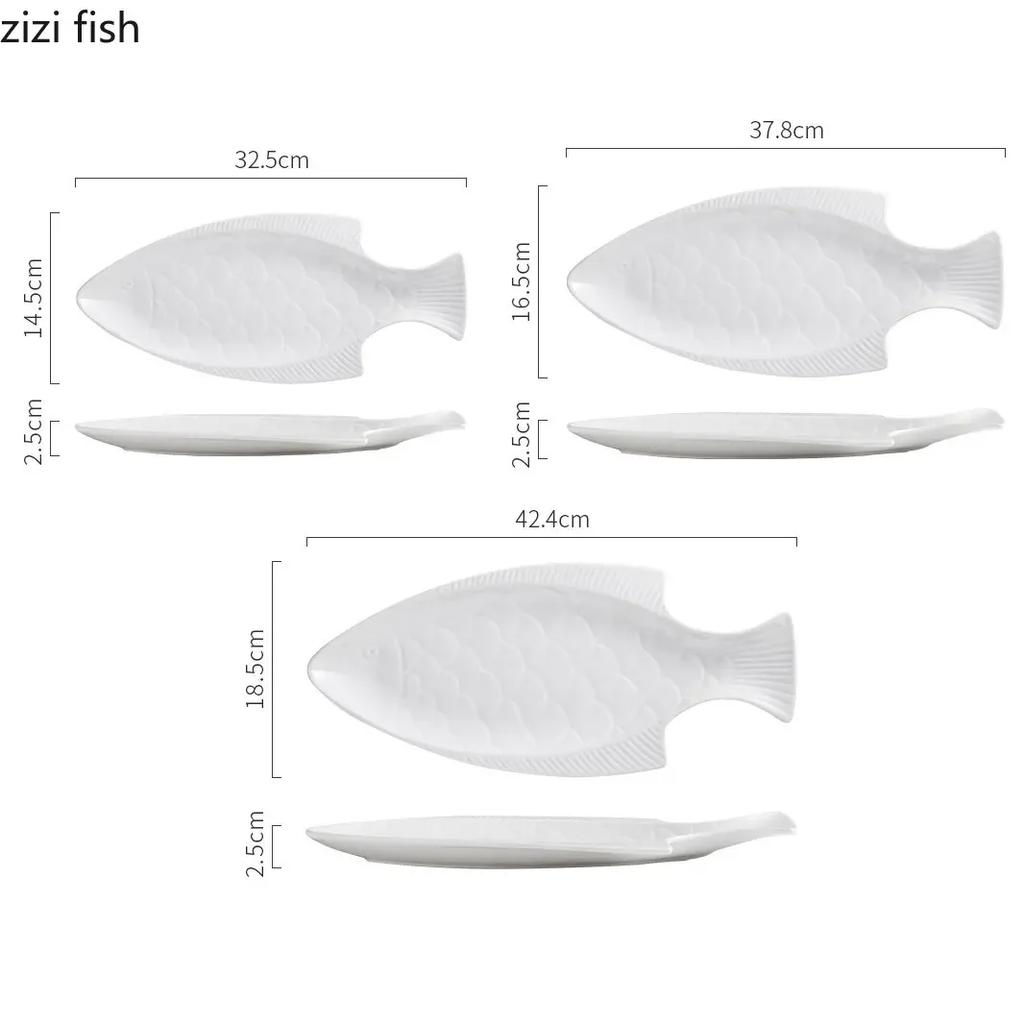 Ceramiczny talerz obiadowy Restauracja Kreatywny Talerz deserowy w kształcie ryby Naczynie na przekąski Talerz do sushi Talerz na rybę gotowaną na parze Jednokolorowe naczynia stołowe