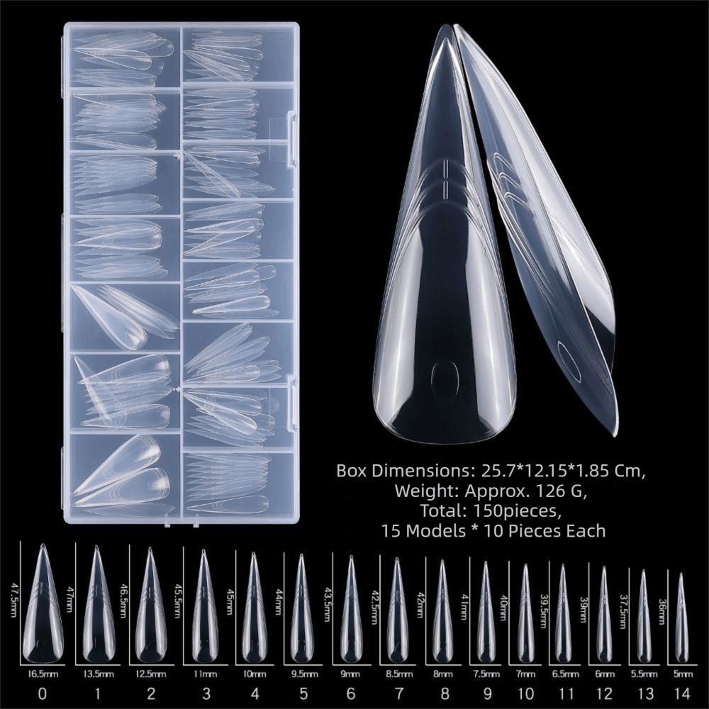 150Pcs Transparent Full Cover Nail Tips 15 Sizes Space Nail Forms Sandwich Nail Forms  Home Salon