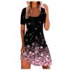 Ladies Sexy Fashion Positioning Print Square Neck Patchwork Short Sleeve Dress