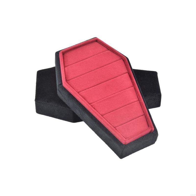 A52E Gothic Coffin Shaped Jewelry Box Stylish Velvets Rings Choker Box Case Halloween Jewelry Organizer Decorations for Girls