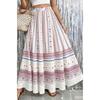 Gonna Lunga da Donna con Stampa Floreale Ditsy Rossa e Bianca, Stagione Unica, Vita Elastica Boho, Mezza Gonna Svasata
