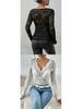 European & American Autumn/Winter Floral Lace Fan Top