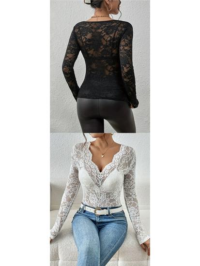 European & American Autumn/Winter Floral Lace Fan Top