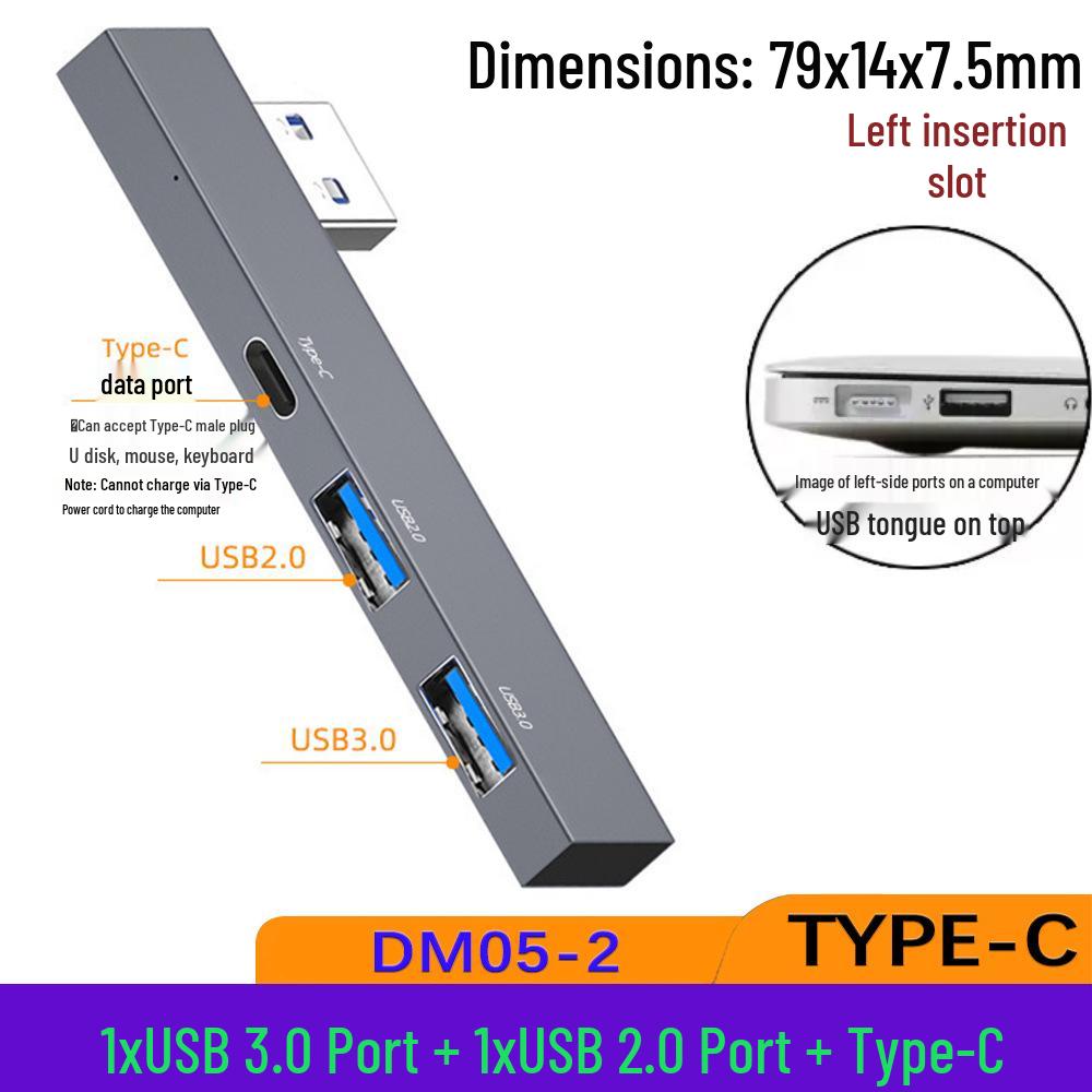 DM05 USB-C Docking Station with Side-Plug, USB 3.0 Hub, and SD/TF Card Reader