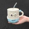 High-value Cartoon Straw Cup Cute Ceramic Mug with Lid for Girls' Girlfriend's Birthday Gift Souvenir