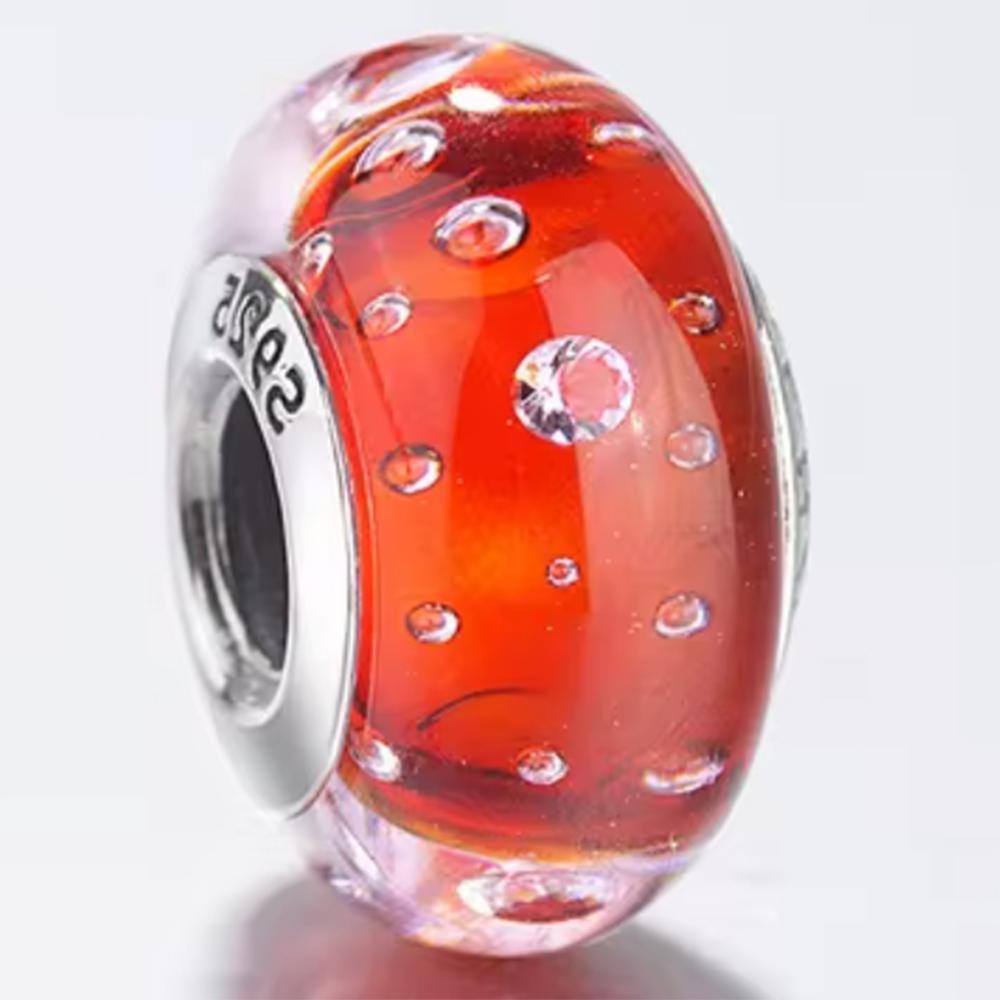 Brand New Authentic Original Copper Metal Flower and Leaf Cosmic Rainbow Charm Bead Component Murano Glass Bead Components Designed For Bracelet High