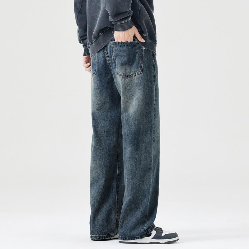 American retro trendy brand washed jeans men's spring and summer new loose wide-leg straight commuter long pants