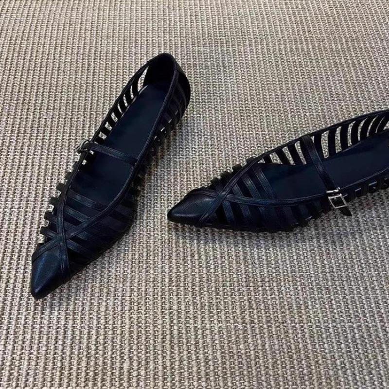 Women Sandals Pointed Toe Elegant Woman Hollow Out Narrow Band Sandals Summer Leather Low Heels Shoes Big Size Zapatos De Mujer