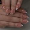 Silver French Tip Press On Nail Short Almond Full Cover False Nail Simple Stick On Nail Simple Artificial Nail