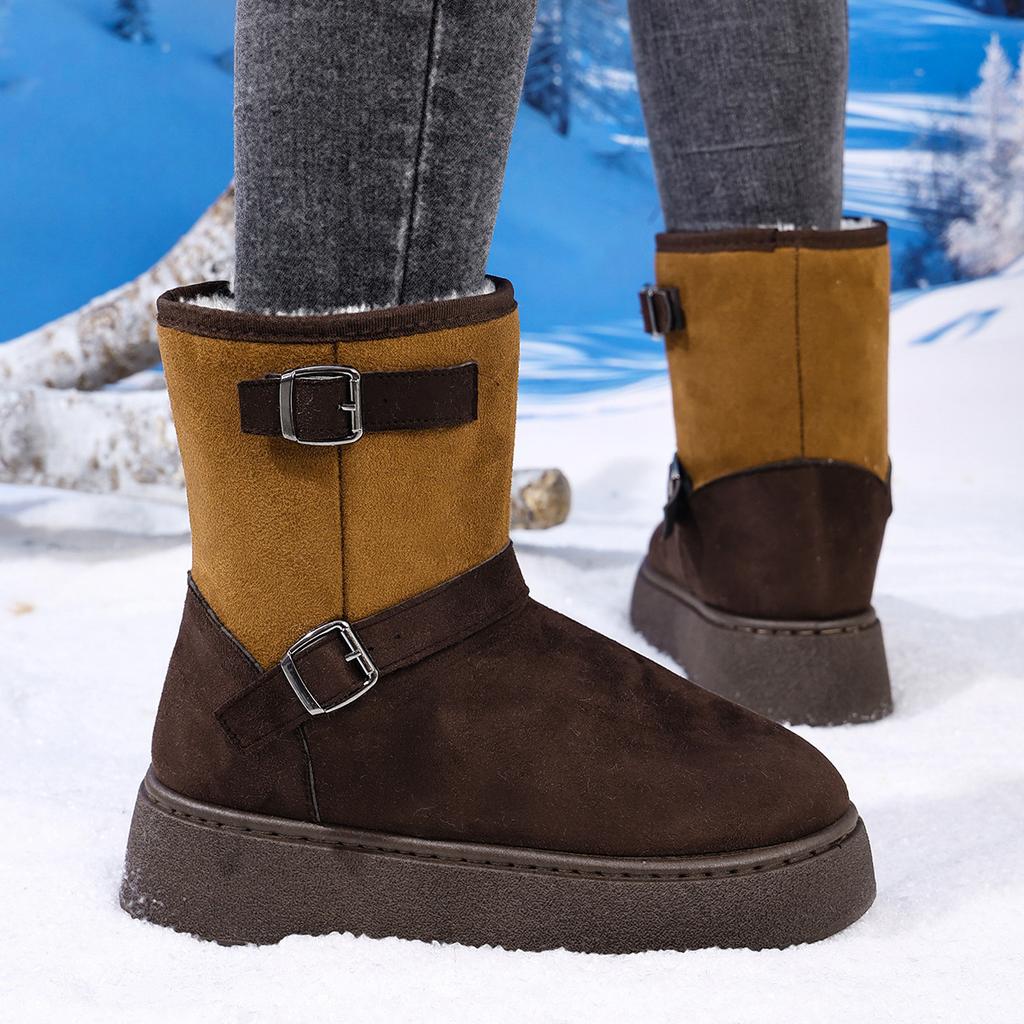 Women's Fuzzy Snow Boots With Fur Lined Warm Ankle Boot Faux Suede Anti-Slip Winter Shoes for Women Outdoor Chunky Platform Walking Mid-Calf Booties