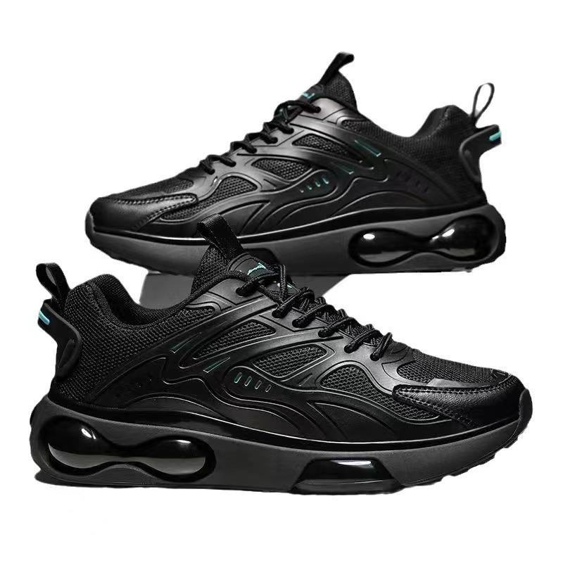 Schwarze atmungsaktive Laufschuhe für Herren sind vielseitige, supercoole Schnür-Sportschuhe, leichte Mesh-Freizeitschuhe, geliefert von Herstellern