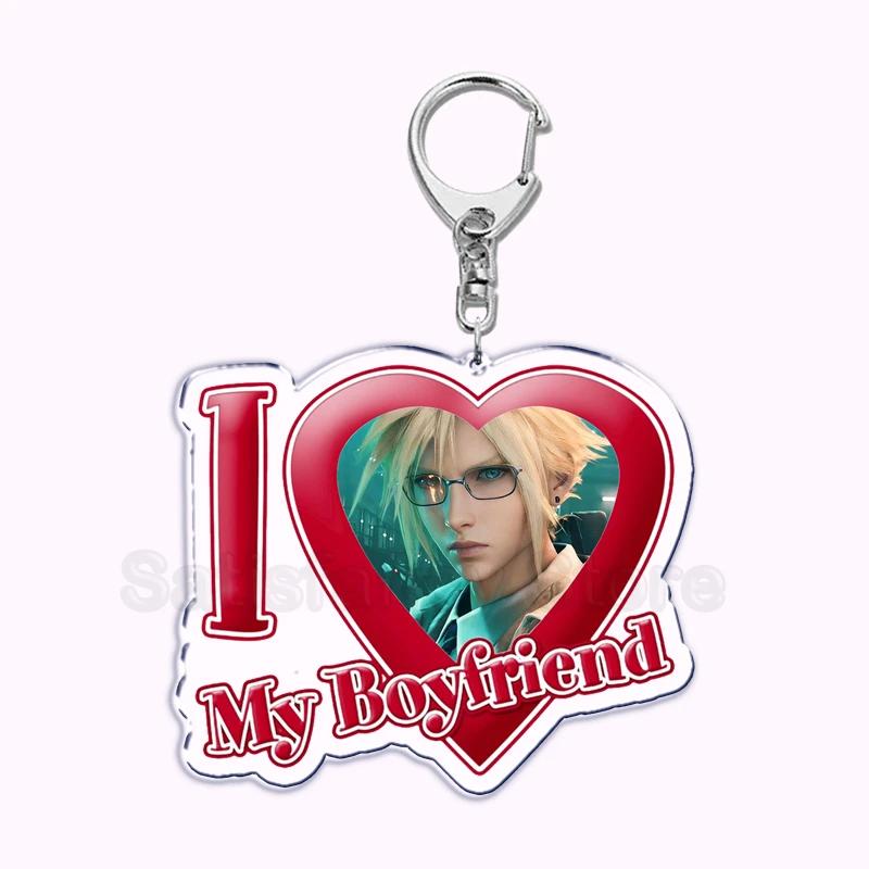 Pfp Sephiroth Acrylic KeyChain Pendant Key Ring I Love My Boyfriend Girlfriend Pink Heart Keyring for Bag Pendant Jewelry Gifts