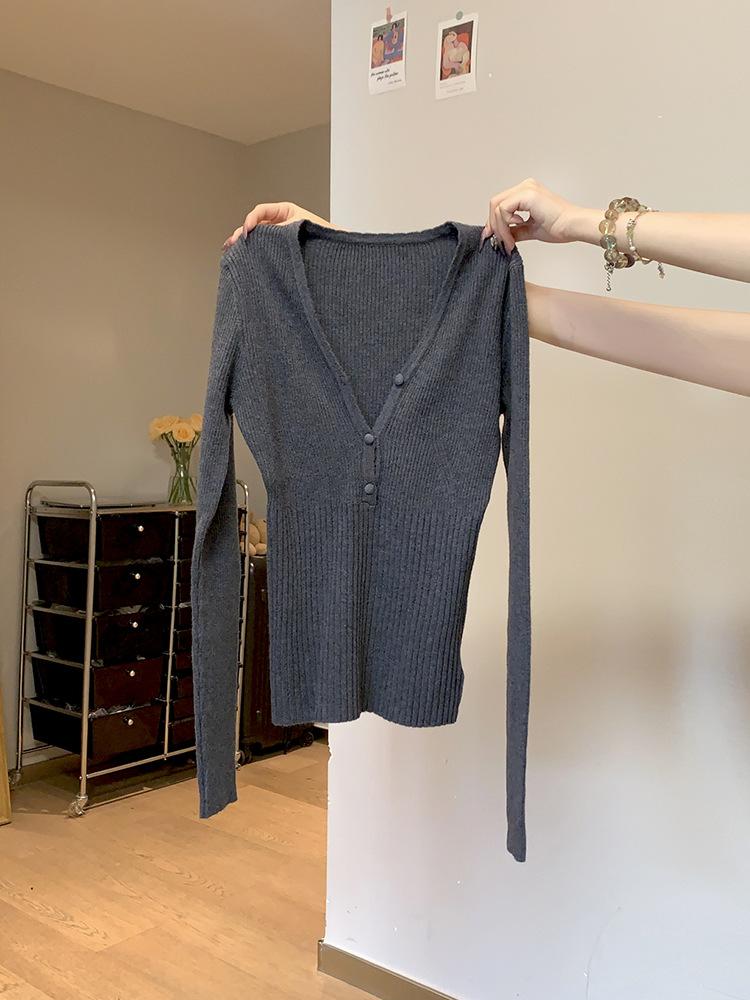 Textured neck knitted sweater soft waxy sweater autumn and winter slim-fitting waist bottom long-sleeved women's high-end inner top