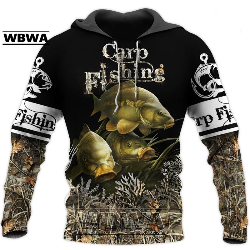 Autumn 3D Fishing Printed Hoodies Fashionable Casual Sports Long Sleeved Men's Hooded Sweatshirts