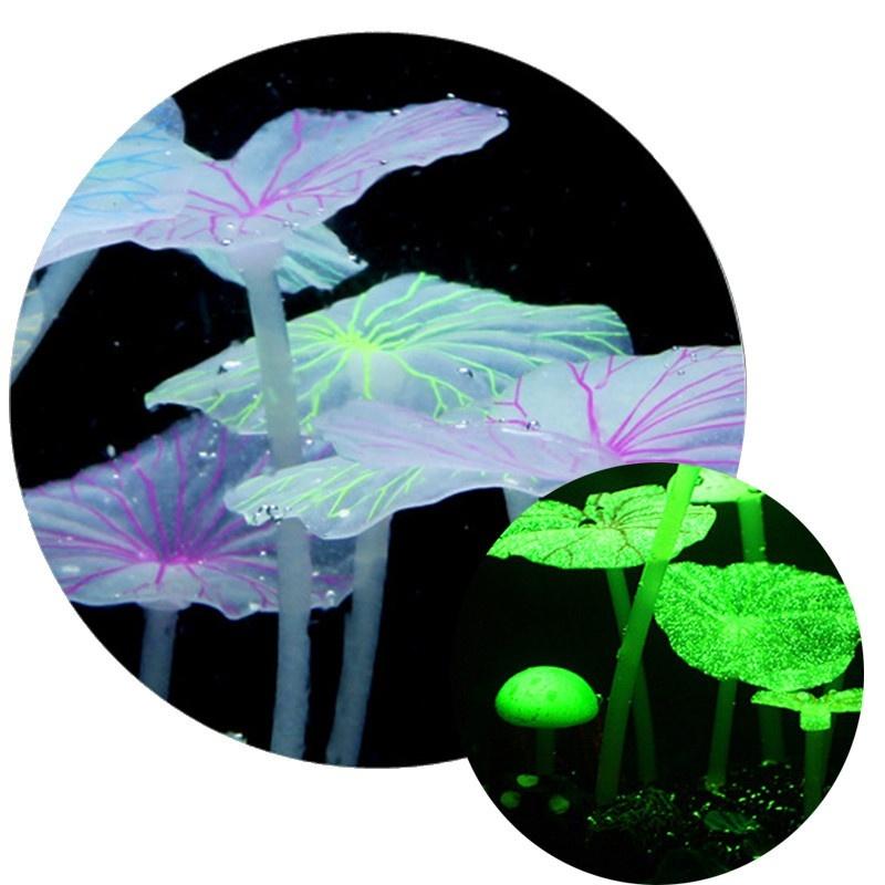 1pc Aquariums Accessories Artificial Coral Reef Glowing Lotus Leaf Mushroom Luminous Stones Fish