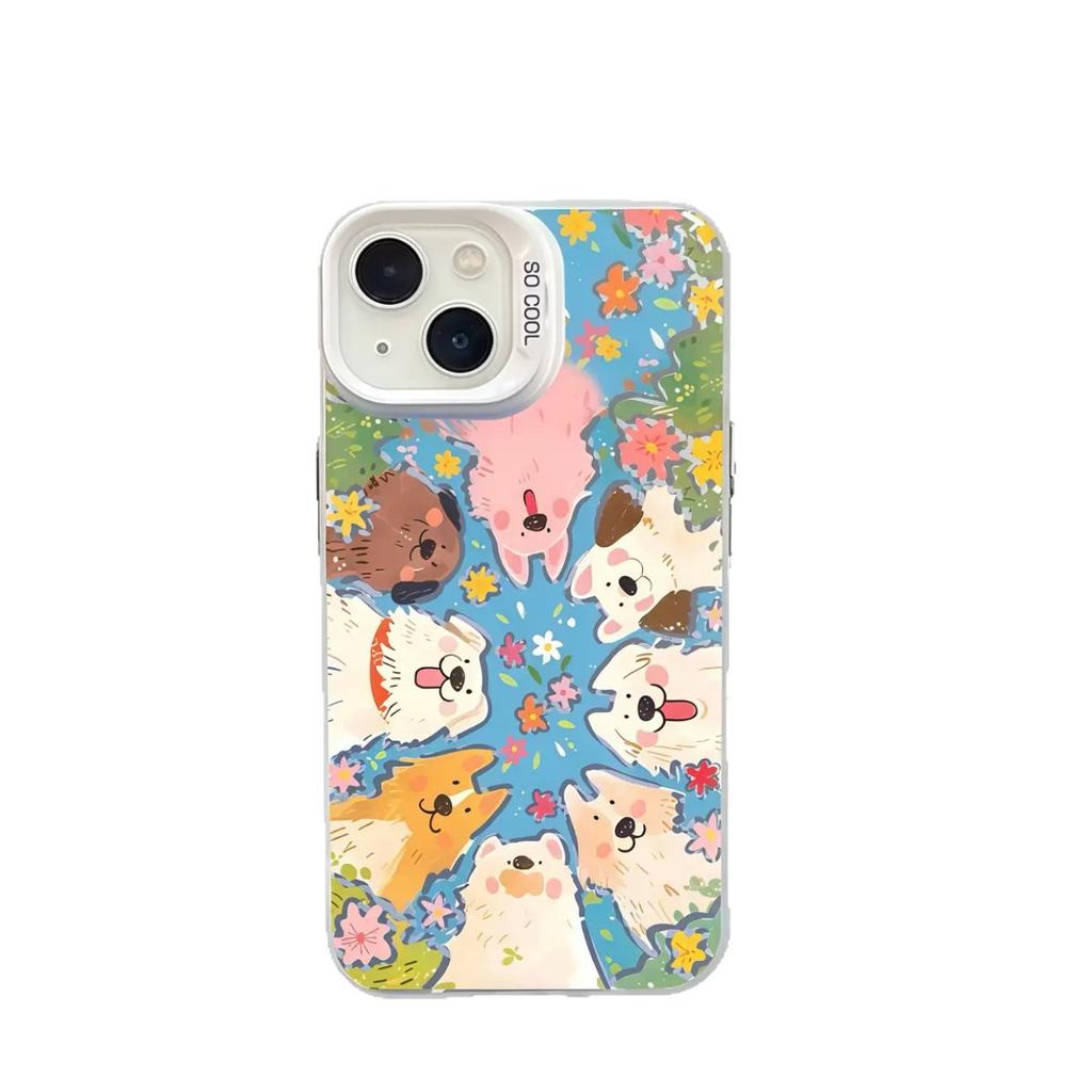 Full Screen Dog Mirror Holder Suitable for Apple 17 Pro Mobile Phone Case iPhone15/16 Colored Silver 13 Cute 14 Hard