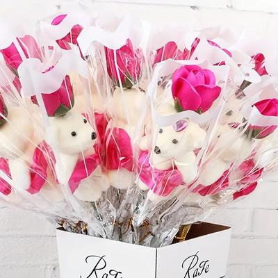 5 STUKS Kunstmatige Rozenbeer Bloemen Zeep Boeket Set Liefdevol Bloemencadeau voor Moederdag Valentijnsdag Verjaardag Bruiloft Huisdecoratie