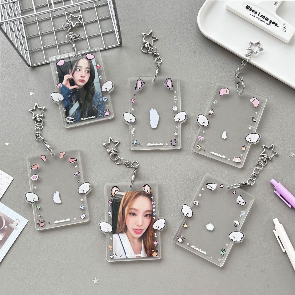 Cartoon Korean Photocard Holder with Keychain Photo Photocard Frame School Stationery