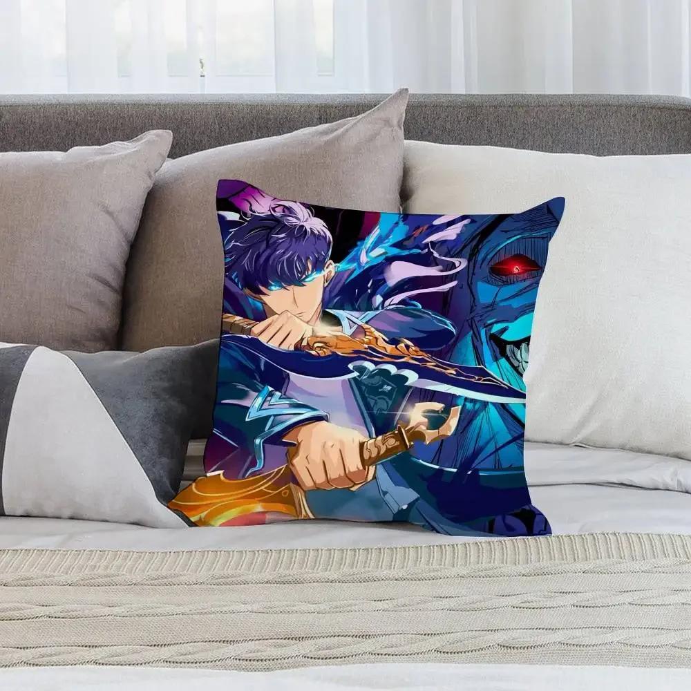 Hot Anime S-Solo Leveling Pillow Case Short plush Double-sided Print Square Throw Pillow Covers Sofa Home Cushion Decor