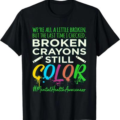 T-shirt Graphique Supporter de la Sensibilisation à la Santé Mentale Crayons Cassés