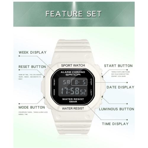 Un Bel Tocco Digital Watch for Men and Women with Alarm, Stopwatch, LED Backlight, and 8 Colors (New Black)