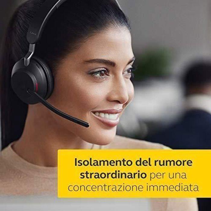 Jabra Evolve2 65 Casque PC Sans Fil Casque Audio Anti Bruit Certifie Microsoft Teams avec Batterie Longue Duree Adaptateur Blu