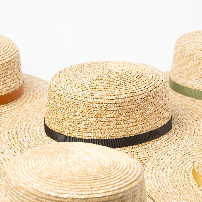 Spring and summer new simple and fashionable webbing decorative straw grass flat top top hat travel sunscreen sunshade flat top straw hat