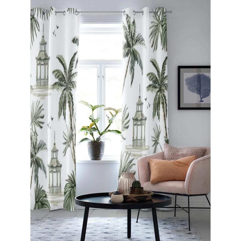 Тропический винтажный узор с пальмами оконная занавеска для детской комнаты домашние — фото 3