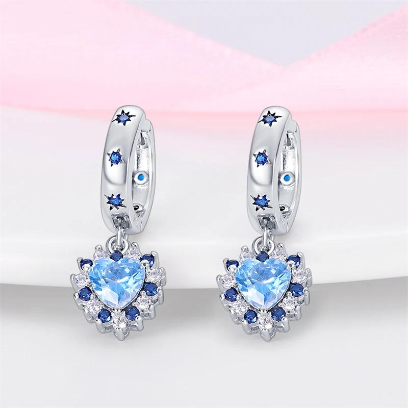 Women's Romantic 925 Silver Snowflake Star Shining Zircon Christmas Winter Earrings Fit Wedding Party Exquisite Jewelry