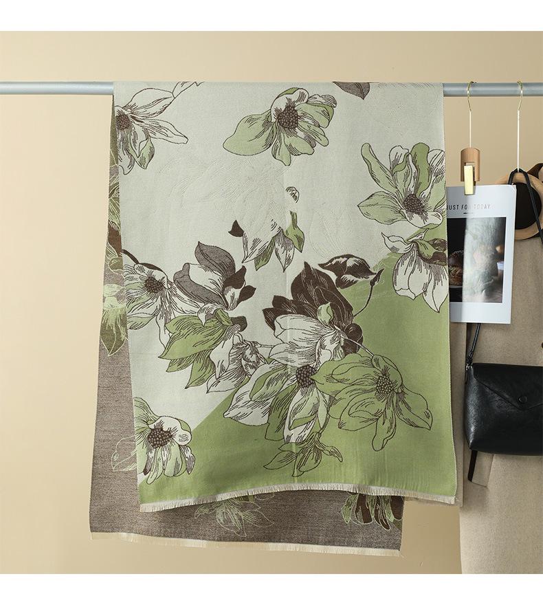 Double-Sided Women's Winter Ink Painting Snood: Imitation Cashmere Scarf for Air-Conditioned Rooms.
