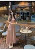 Women's Sweet Pink Ruffle Sleeve Square Neck Cinched Waist Long Dress - Summer 2026
